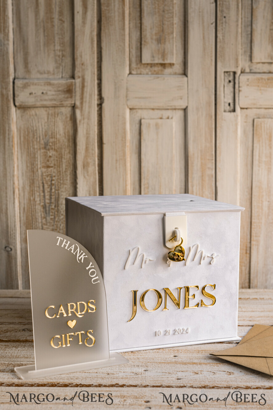 Wood Wedding Card Box With Lock And Cards Sign Rustic Large Hollow