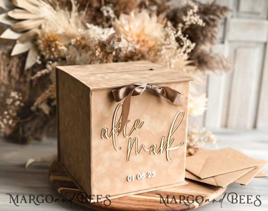 Gift Card Box, Velvet Beige wedding wishing well money gift card