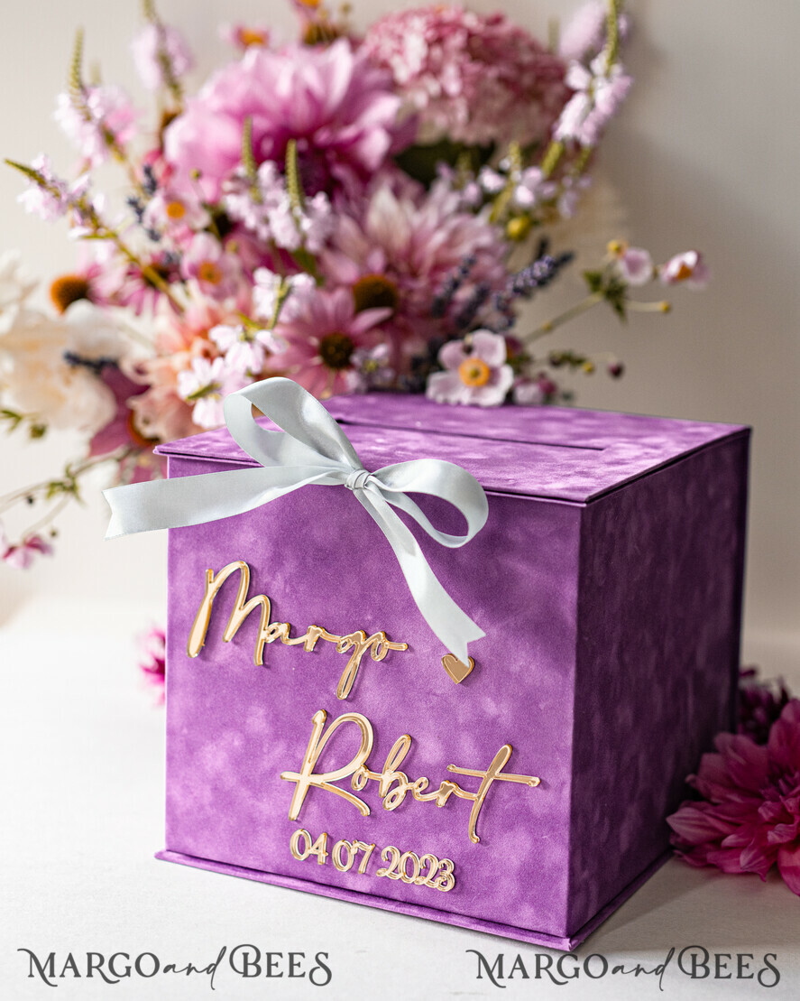 Purple Hinged Lid Velvet Box For Invitation Cards & Packaging of Luxury  Items
