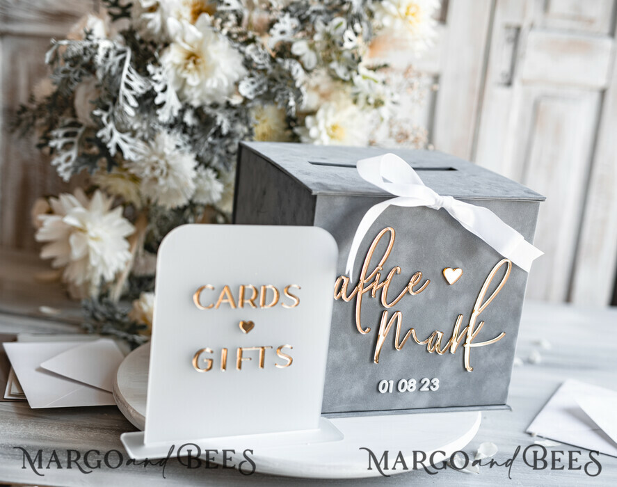 White and Silver Wedding Card Box Money Box Gift Card Box 