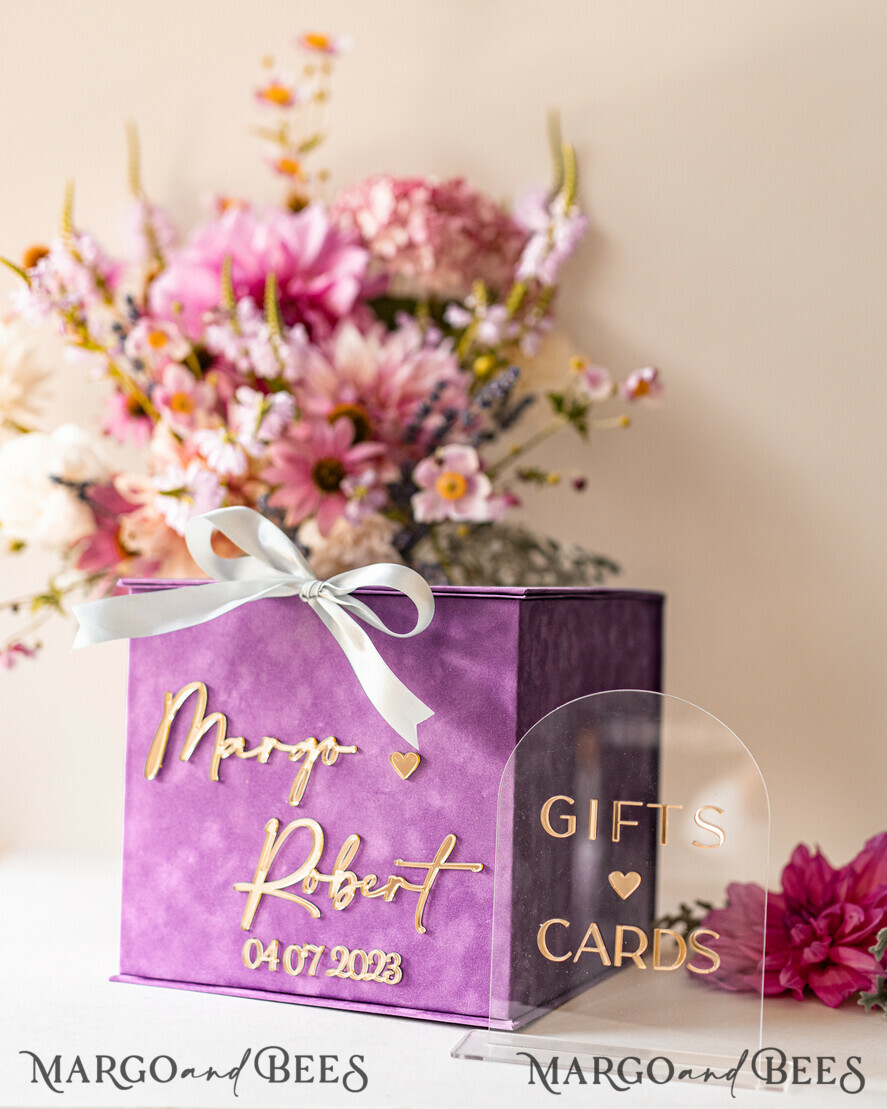 Gift Card Box, Velvet Purple wedding wishing well money gift card
