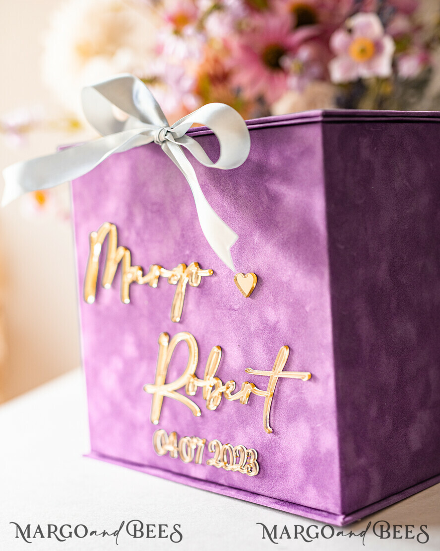 Gift Card Box, Velvet Purple wedding wishing well money gift card
