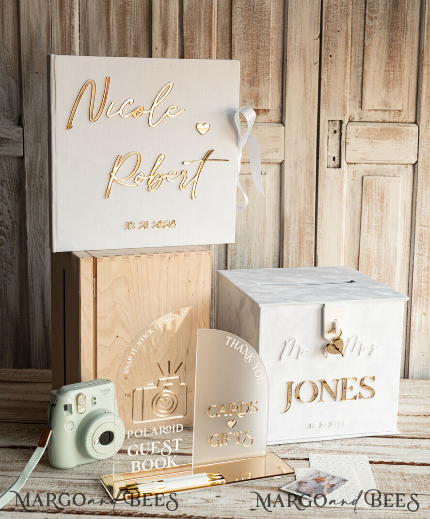 rustic wood Set Card Box Guestbook & Sign, Wedding Card Box with lock  Instant Instax Guestbook, wooden Wedding Money Box Sing Guestbook Set, Card  Box with slot and lock cards and gift