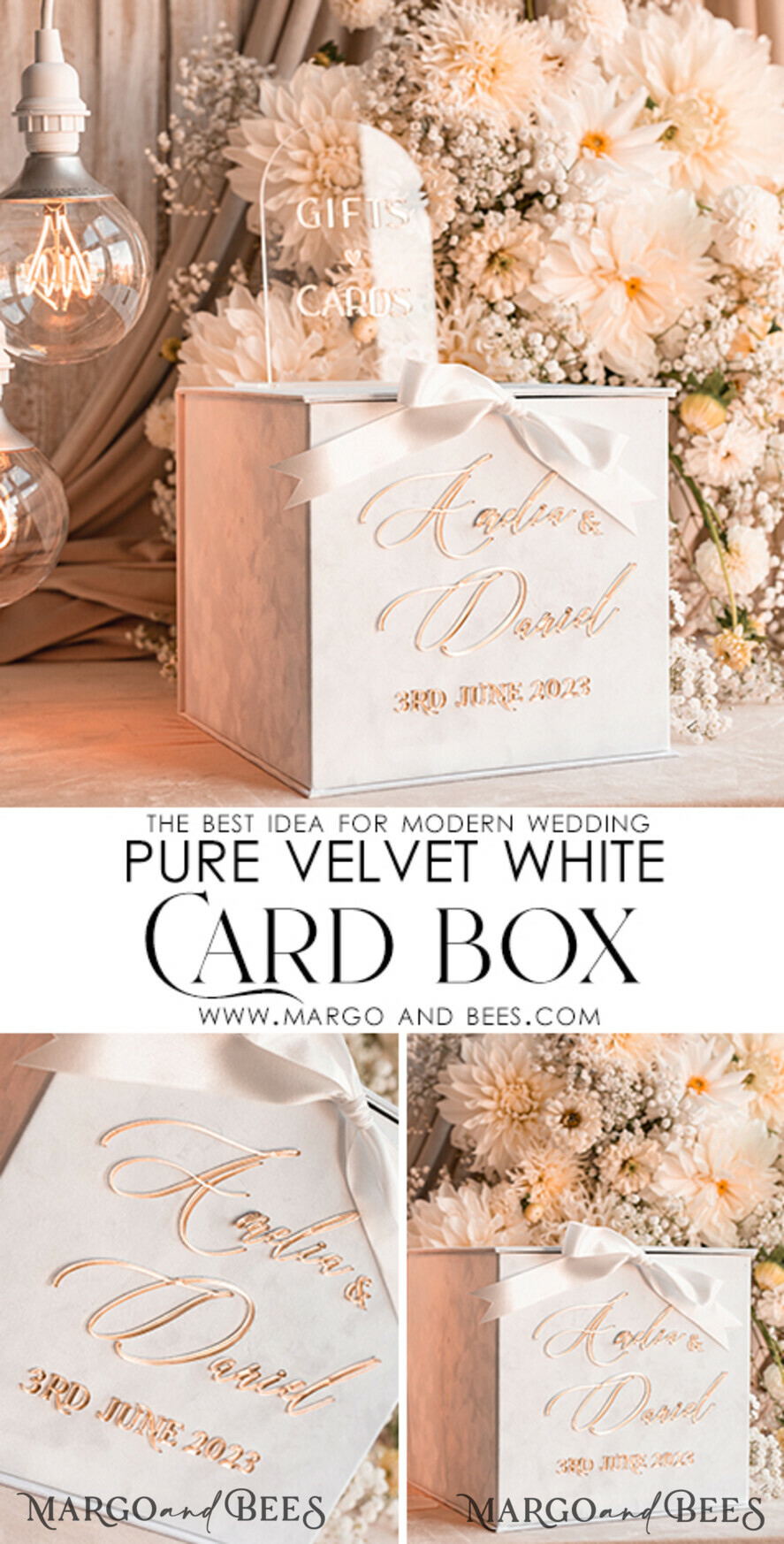 Ivory Gift Card Box & Cards Gifts Sign Set, Velvet Classic wedding wishing  well money gift card box, Personalized Gold Plexi Wedding Card Box, Luxury