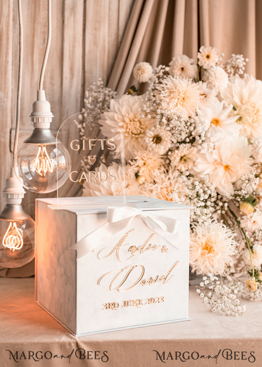 Pure White Gift Card Box & Cards Gifts Sign Set, Velvet Classic wedding  wishing well money gift card box, Personalized Gold White Wedding Card Box,  Luxury Card Box, Wedding Card Box with