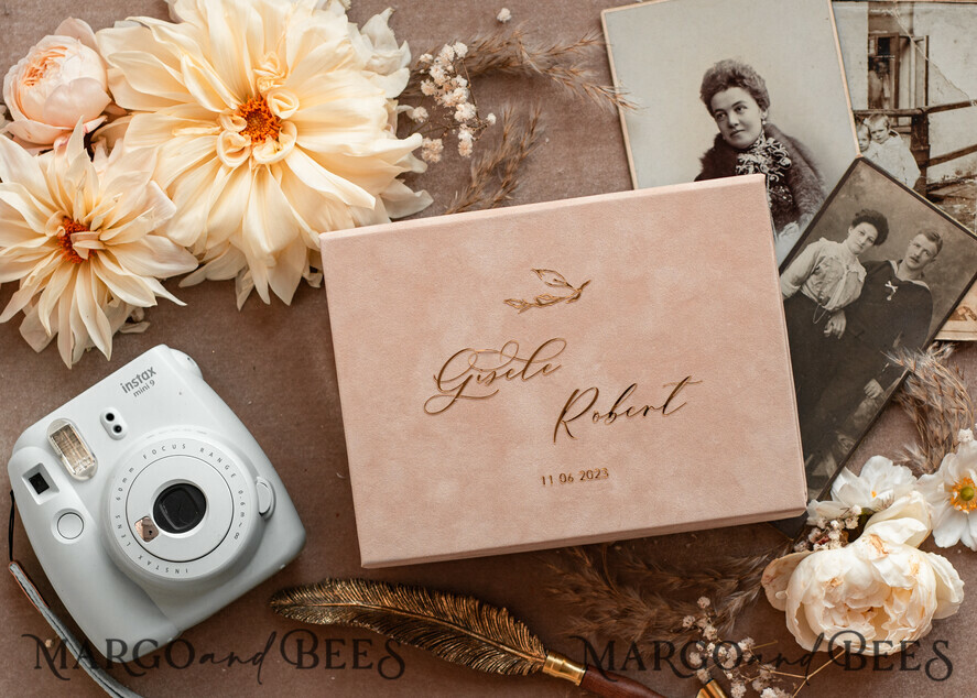 Velvet Memory Box, Keepsake Box, Photo Album Clamshell Box, Custom Size Scrapbook  Box 