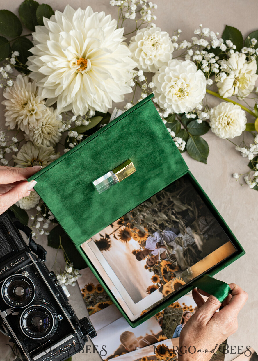 Green Photo Box, Custom Photo Keeper Box, Unique Photo Gift Box, Velvet  Wedding Memory Box, Keepsake Box With Personalized Cover 