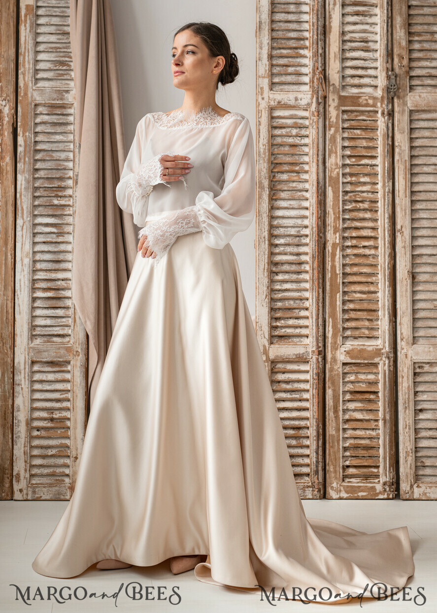 Ivory Silk and Lace Wedding bolero long sleeve Shrug Women Wedding Bridal Backless Coverup Ivory Blouse for Bride Bridal Lace Blouse dress capalet