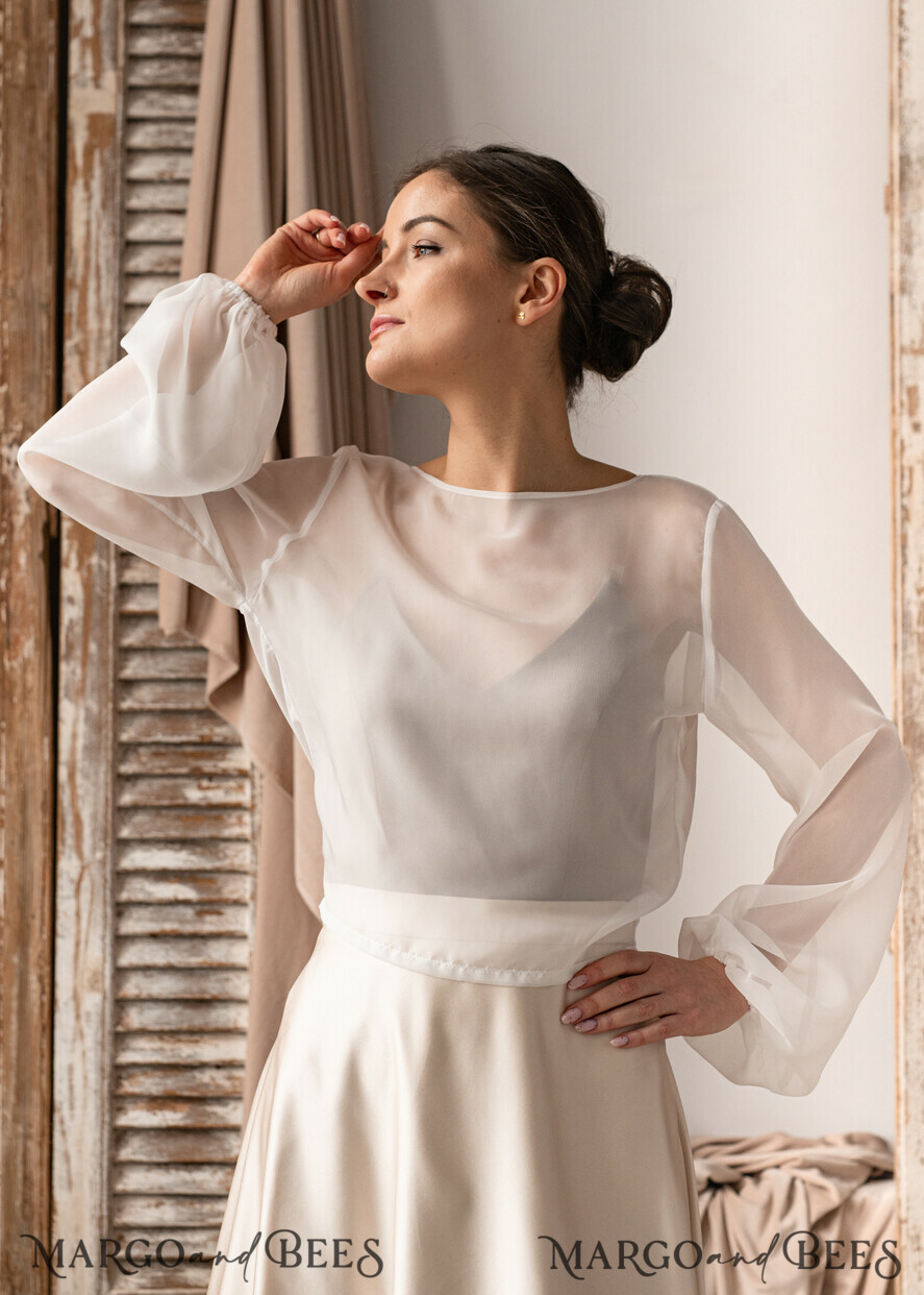 Ivory Silk Wedding bolero long sleeve Shrug Women Wedding Bridal Modest Coverup Boho Blouse for Bride Bridal Lace Blouse dress capalet