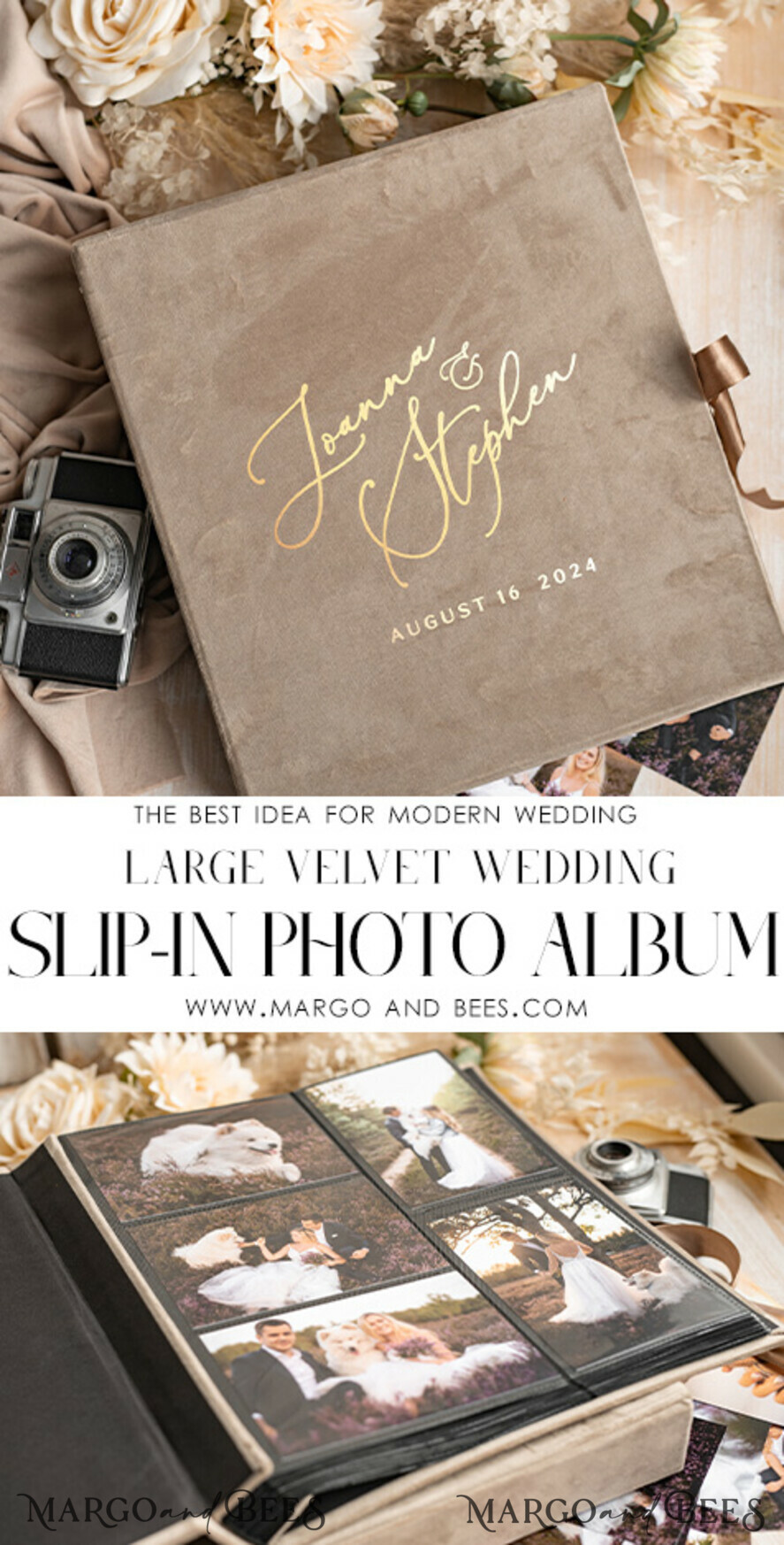 Slip in Photo Album for 300 4x6 Photos, Personalised Velvet Photo Album  With Sleeves 