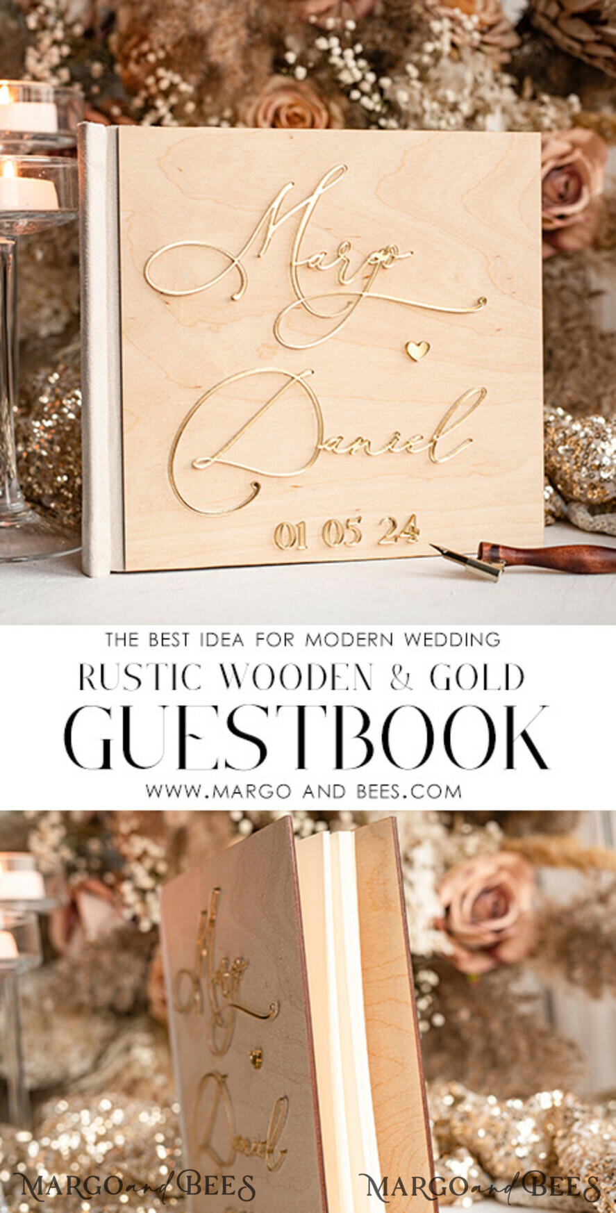 rustic wood Set Card Box Guestbook & Sign, Wedding Card Box with