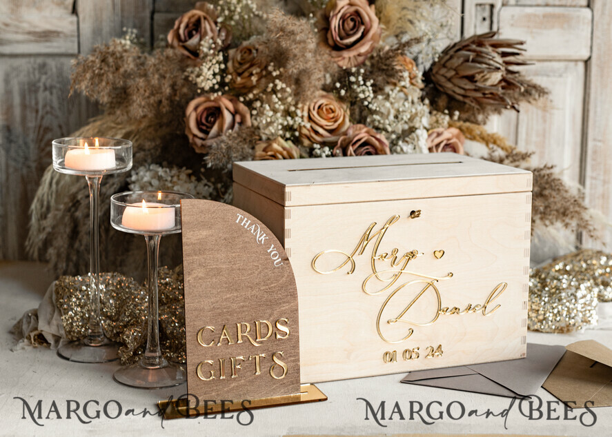 Personalized Wedding Card Box Rustic Card Holder with Slot Wedding Keepsake  Box Lockable