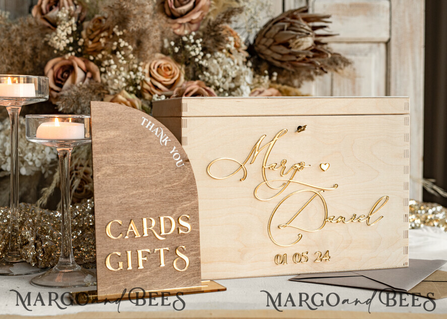 rustic wood Set Card Box & Sign, Wedding Card Box with lock cards