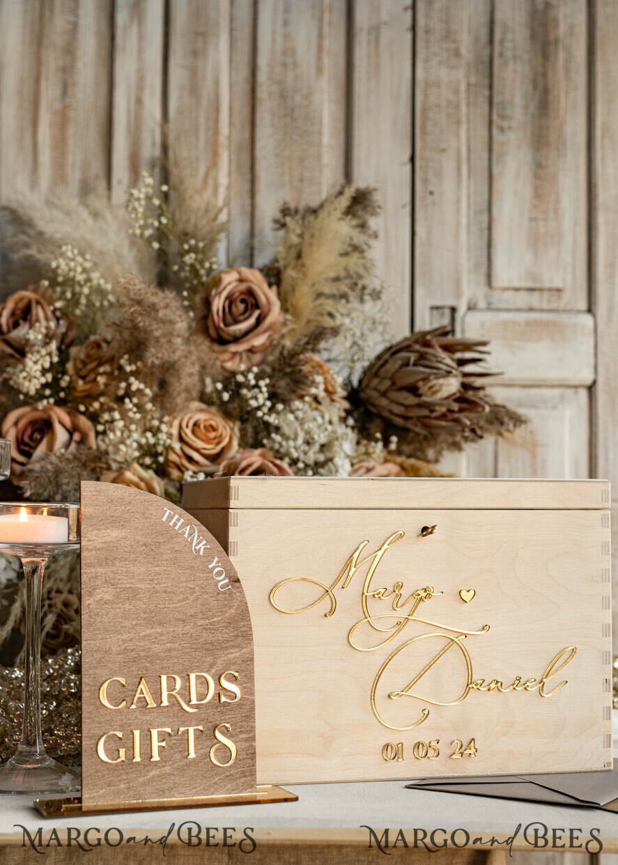 Elegant and Durable Pine Wood Wedding Card Box (Bob & Cathy) Walnut