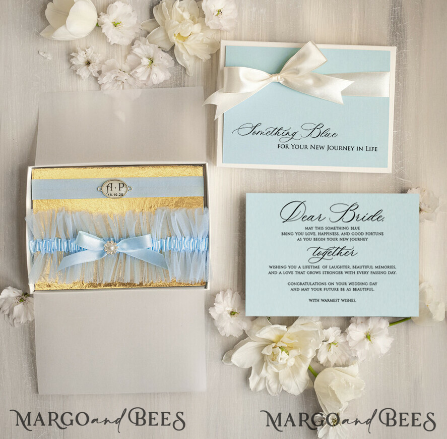 BRIDE bolero, robes, garter GARTER FOR BRIDE Set of Two gartes, personalised wedding garter in box, something blue tulle garter & personalised toss set, garter for bride,