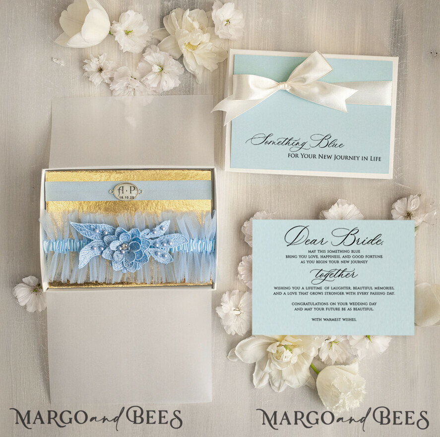 BRIDE bolero, robes, garter GARTER FOR BRIDE Set of Two gartes, personalised wedding garter in box, something blue tulle garter & personalised toss set, garter for bride,