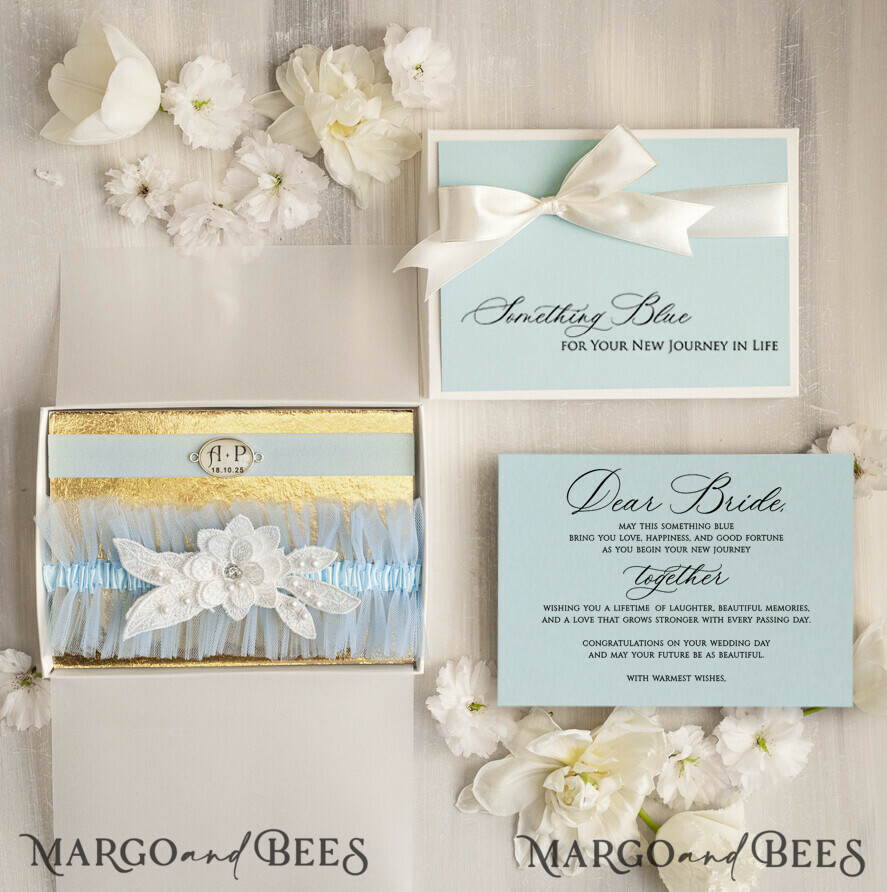 BRIDE bolero, robes, garter GARTER FOR BRIDE Set of Two gartes, personalised wedding garter in box, something blue tulle garter & personalised toss set, garter for bride,