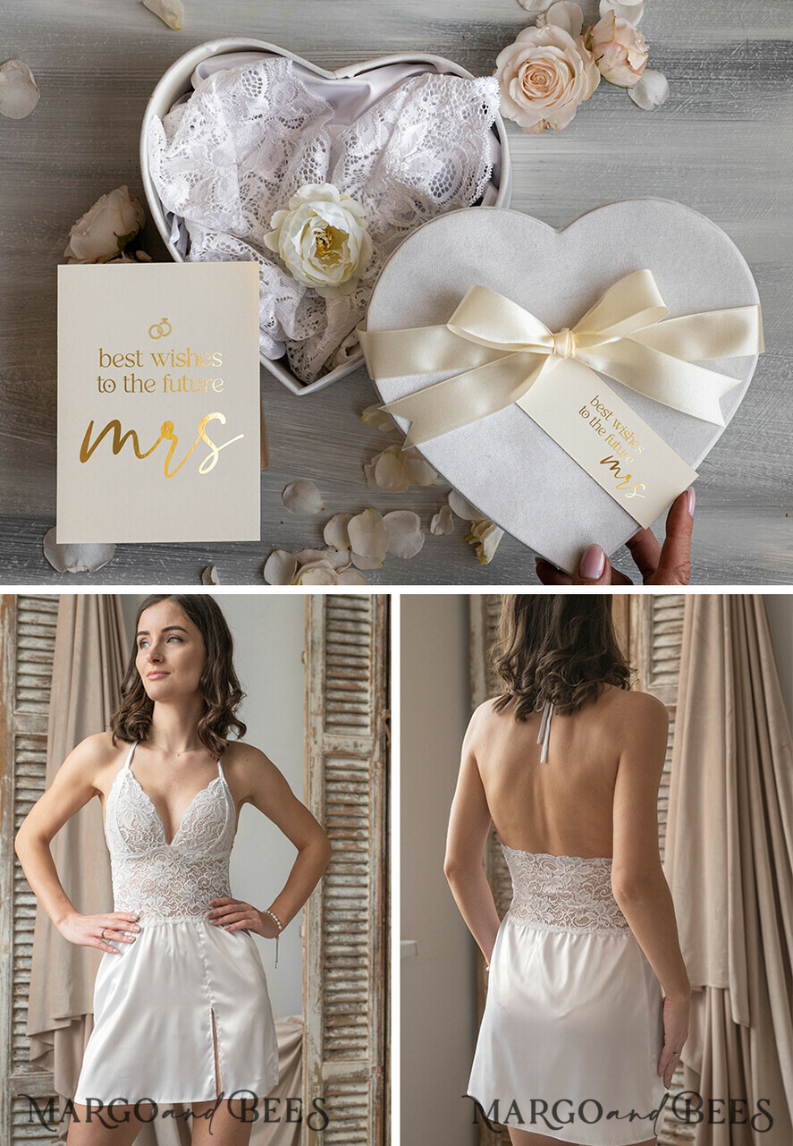 White Lace nightgown Silk satin for Bride, Bridal Slip, Honeymoon lingerie,  Bridal lingerie Bride nightgown