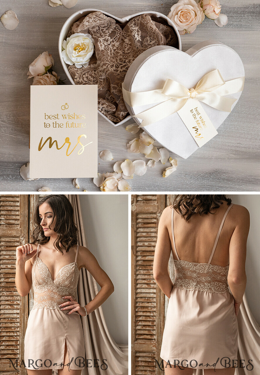 White/ Ivory/ beige Lace nightgown Silk satin for Bride, Bridal Slip,  Honeymoon lingerie, Bridal lingerie Bride nightgown 03/SVbox/Slip