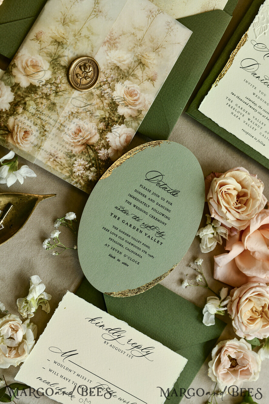 WEDDING INVITATIONS embossed invites  Wedding Invitation, Golden deboss Roses Floral Wedding Invitation, 