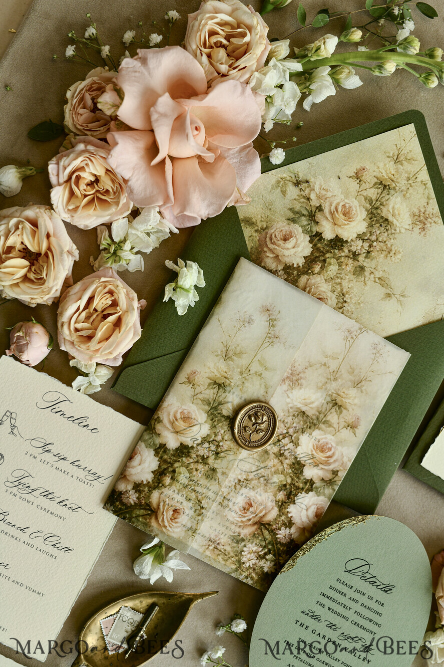 WEDDING INVITATIONS embossed invites  Wedding Invitation, Golden deboss Roses Floral Wedding Invitation, 
