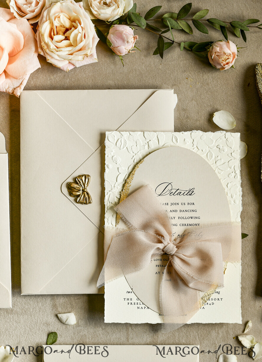 WEDDING INVITATIONS embossed invites  Wedding Invitation, Golden deboss Roses Floral Wedding Invitation, 