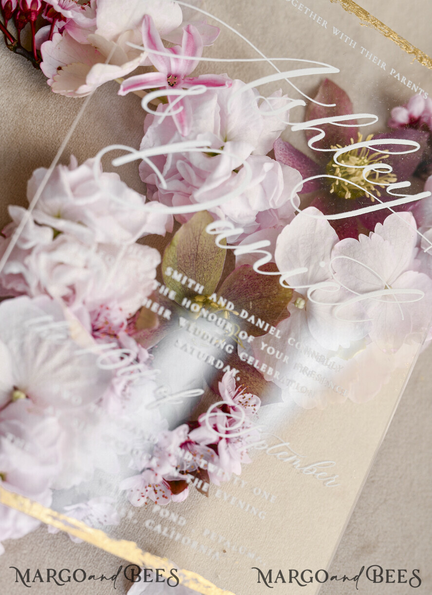 WEDDING INVITATIONS plexi acrylic mirror velvet Cover Clear Wedding Invitations, Elegant blush pink Wedding Cards,  Acrylic Wedding Invites, Mirror Gold Plexi Invitation Suite