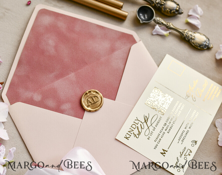 WEDDING INVITATIONS plexi acrylic mirror velvet Cover Clear Wedding Invitations, Elegant blush pink Wedding Cards,  Acrylic Wedding Invites, Mirror Gold Plexi Invitation Suite