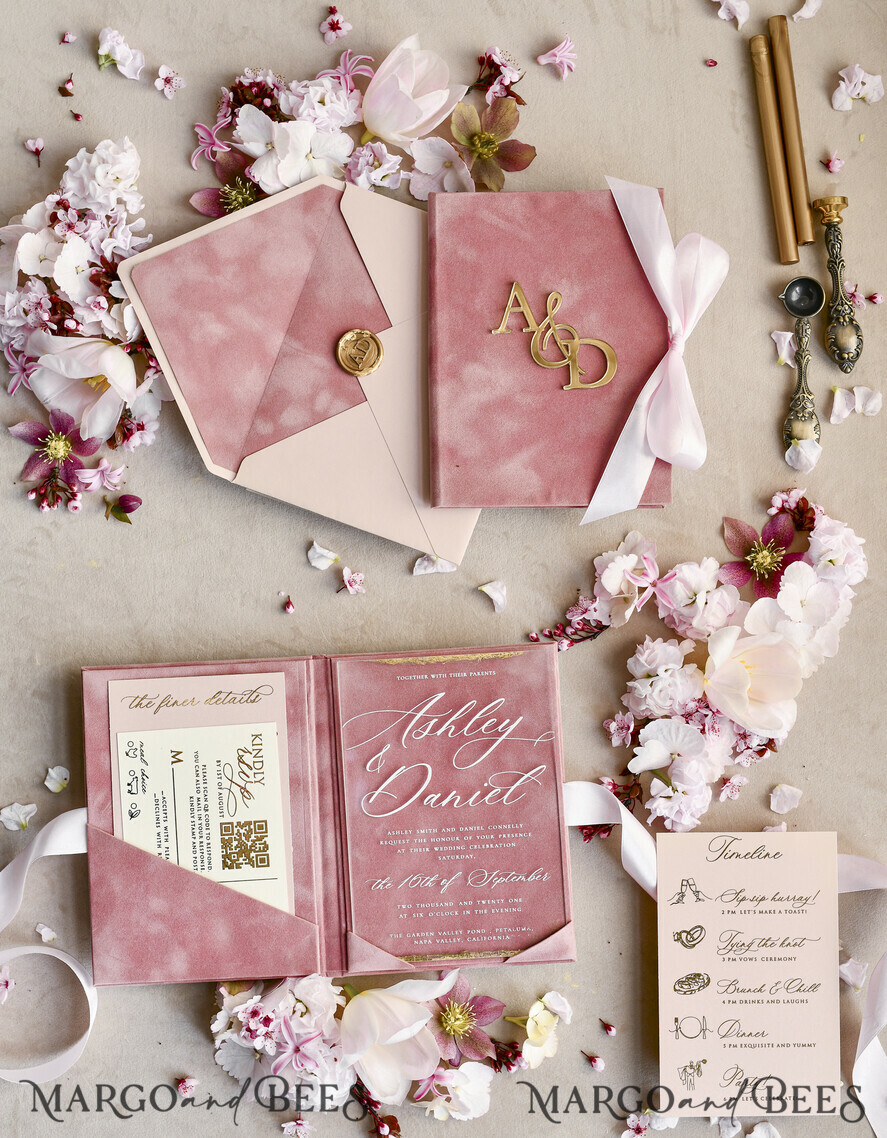 WEDDING INVITATIONS plexi acrylic mirror velvet Cover Clear Wedding Invitations, Elegant blush pink Wedding Cards,  Acrylic Wedding Invites, Mirror Gold Plexi Invitation Suite