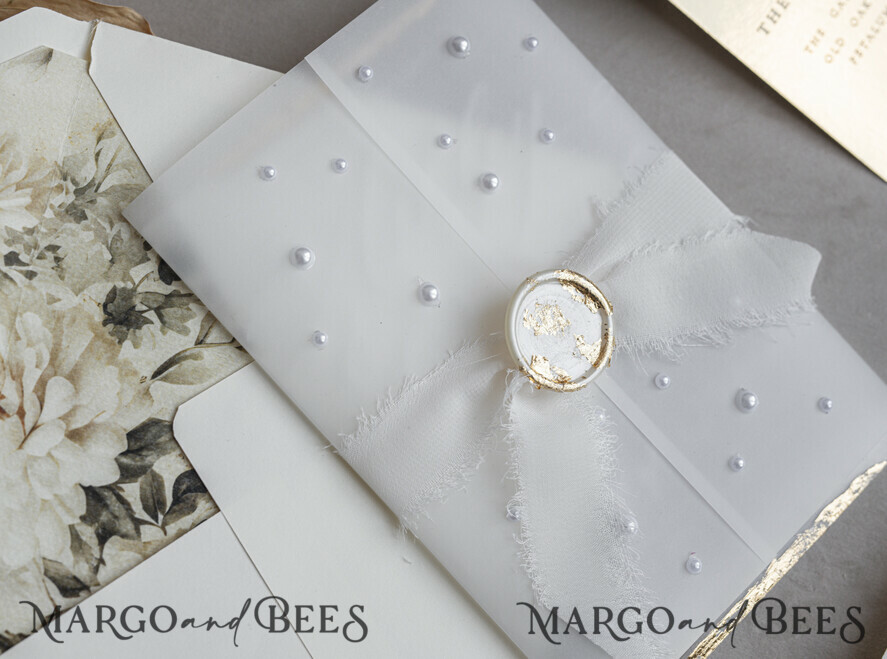 WEDDING INVITATIONS plexi acrylic mirror Ivory Beaded Wrapping Wedding Invitations, Elegant Clear Acrylic Wedding Cards, Plexi Transparent Wedding Invites, Wedding Invitation Suite with Pearls
