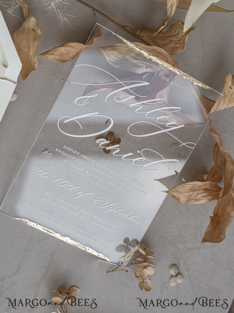 WEDDING INVITATIONS plexi acrylic mirror Ivory Beaded Wrapping Wedding Invitations, Elegant Clear Acrylic Wedding Cards, Plexi Transparent Wedding Invites, Wedding Invitation Suite with Pearls