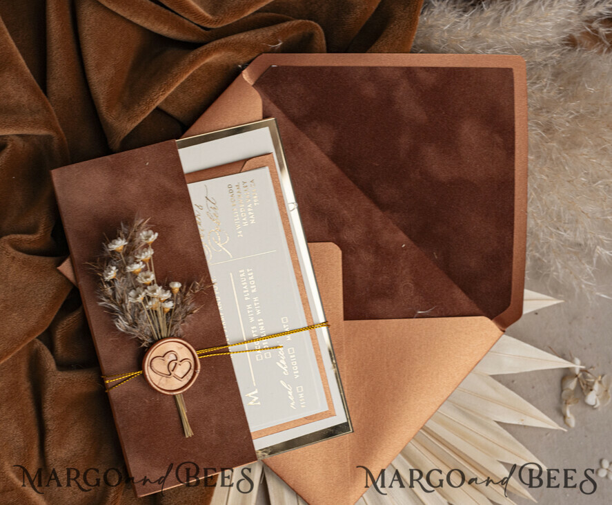 WEDDING INVITATIONS plexi acrylic mirror Fall Mirror gold Wedding Invitations, Elegant Terracotta Wedding Cards, Burnt orange Acrylic  Wedding Invites, Mirror Gold Plexi Wedding Invitation Suite