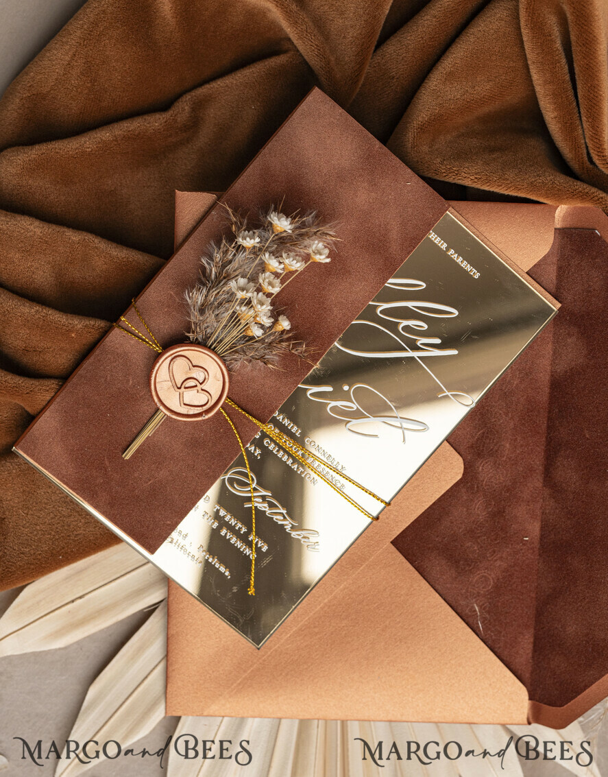 WEDDING INVITATIONS plexi acrylic mirror Fall Mirror gold Wedding Invitations, Elegant Terracotta Wedding Cards, Burnt orange Acrylic  Wedding Invites, Mirror Gold Plexi Wedding Invitation Suite