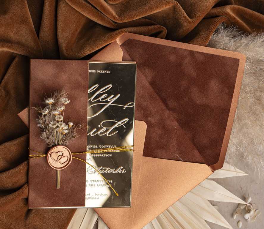 WEDDING INVITATIONS plexi acrylic mirror Fall Mirror gold Wedding Invitations, Elegant Terracotta Wedding Cards, Burnt orange Acrylic  Wedding Invites, Mirror Gold Plexi Wedding Invitation Suite
