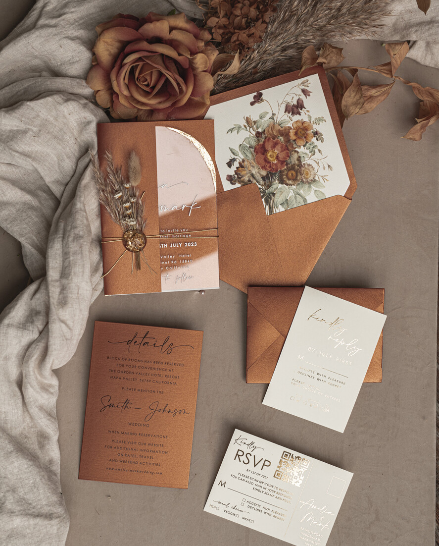 WEDDING INVITATIONS plexi acrylic mirror Fall Terracotta Clear Arched Wedding Invitations, Autumn Elegant Garden Wedding Cards, Burnt Orange Acrylic transparent  Wedding Invites,  Arch Plexi Wedding Invitation Suite