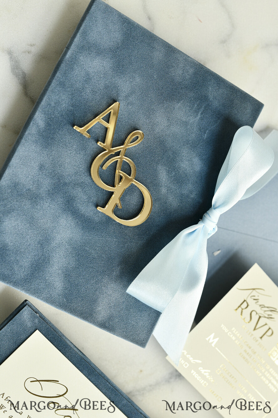 WEDDING INVITATIONS plexi acrylic mirror velvet Cover Clear Wedding Invitations, Elegant dusty blue Wedding Cards,  Acrylic Wedding Invites, Mirror Gold Plexi Invitation Suite