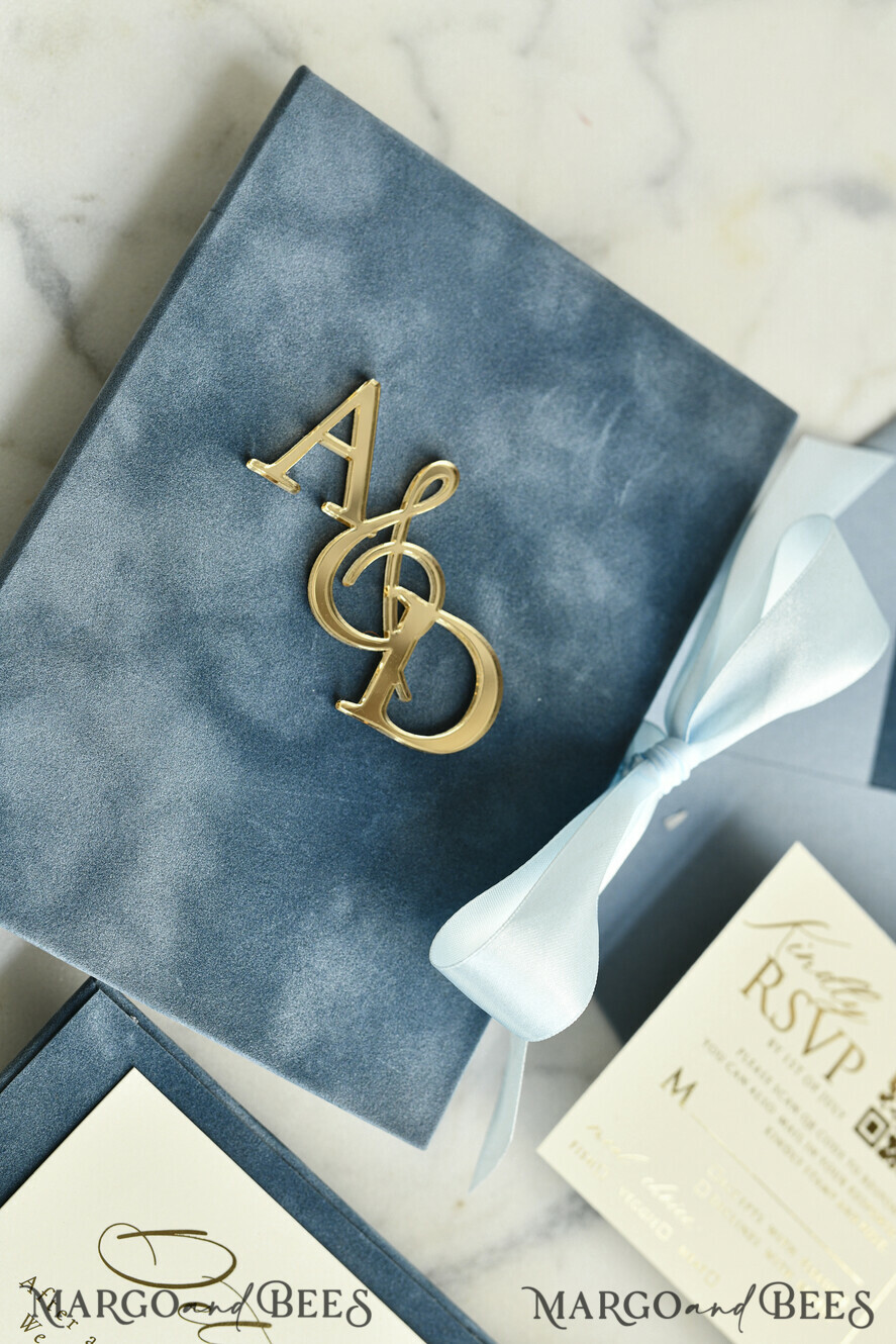 WEDDING INVITATIONS plexi acrylic mirror velvet Cover Clear Wedding Invitations, Elegant dusty blue Wedding Cards,  Acrylic Wedding Invites, Mirror Gold Plexi Invitation Suite