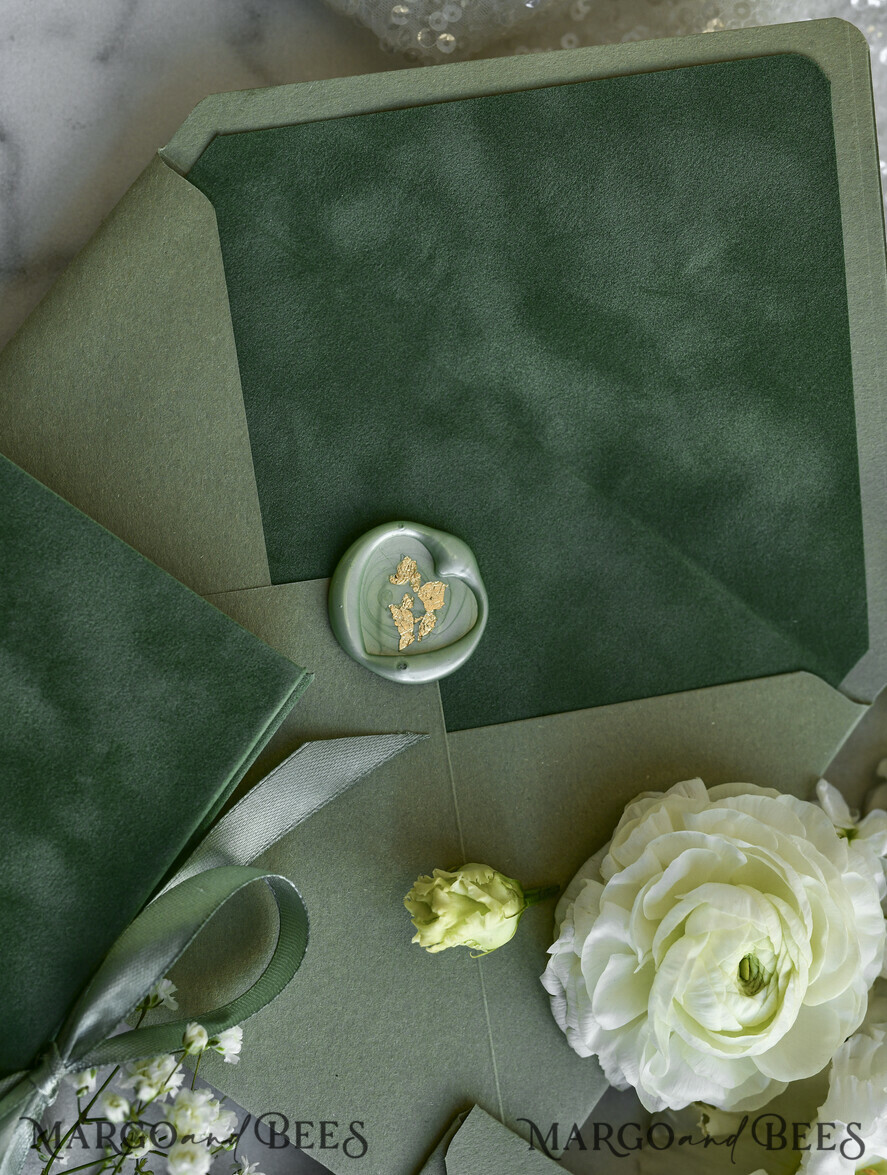 WEDDING INVITATIONS plexi acrylic mirror velvet Cover Clear Wedding Invitations, Elegant sage green Wedding Cards,  Acrylic Wedding Invites, Mirror Gold Plexi Invitation Suite