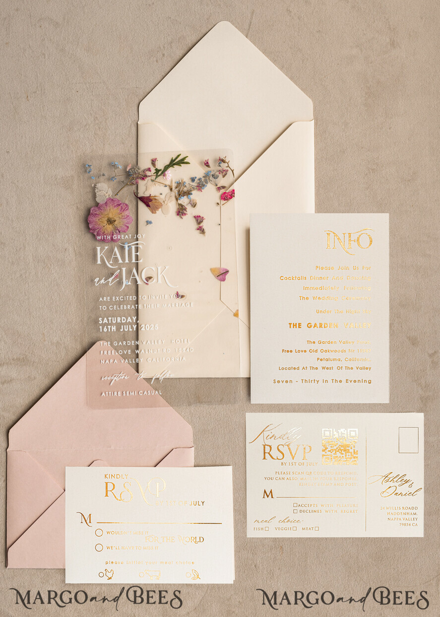 WEDDING INVITATIONS plexi acrylic mirror Blush Pink Clear real flowers Wedding Invitations, Elegant Garden  pampass gras Wedding Cards, Velvet  transparent  Wedding Invites,  Wedding Invitation Suite