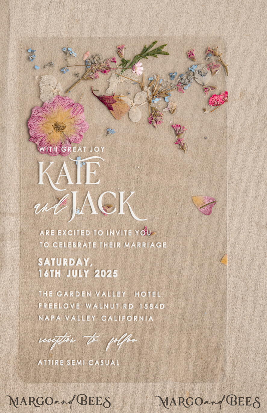 WEDDING INVITATIONS plexi acrylic mirror Blush Pink Clear real flowers Wedding Invitations, Elegant Garden  pampass gras Wedding Cards, Velvet  transparent  Wedding Invites,  Wedding Invitation Suite