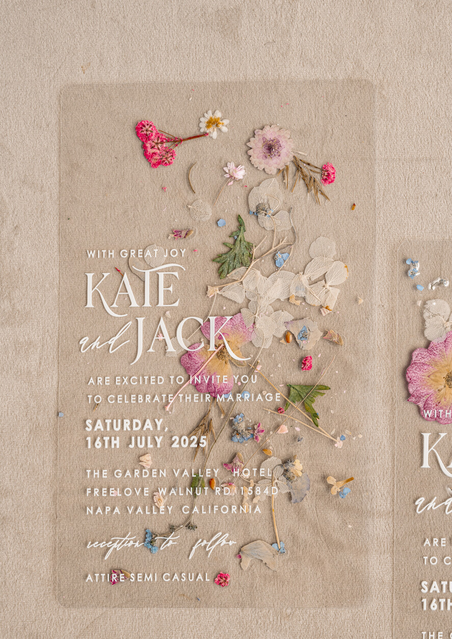 WEDDING INVITATIONS plexi acrylic mirror Blush Pink Clear real flowers Wedding Invitations, Elegant Garden  pampass gras Wedding Cards, Velvet  transparent  Wedding Invites,  Wedding Invitation Suite