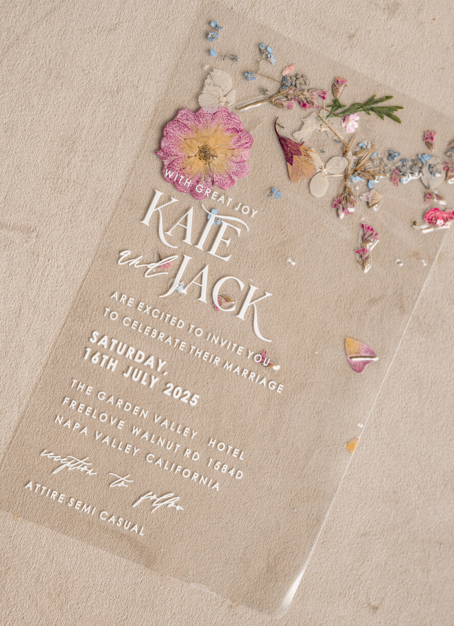 WEDDING INVITATIONS plexi acrylic mirror Blush Pink Clear real flowers Wedding Invitations, Elegant Garden  pampass gras Wedding Cards, Velvet  transparent  Wedding Invites,  Wedding Invitation Suite