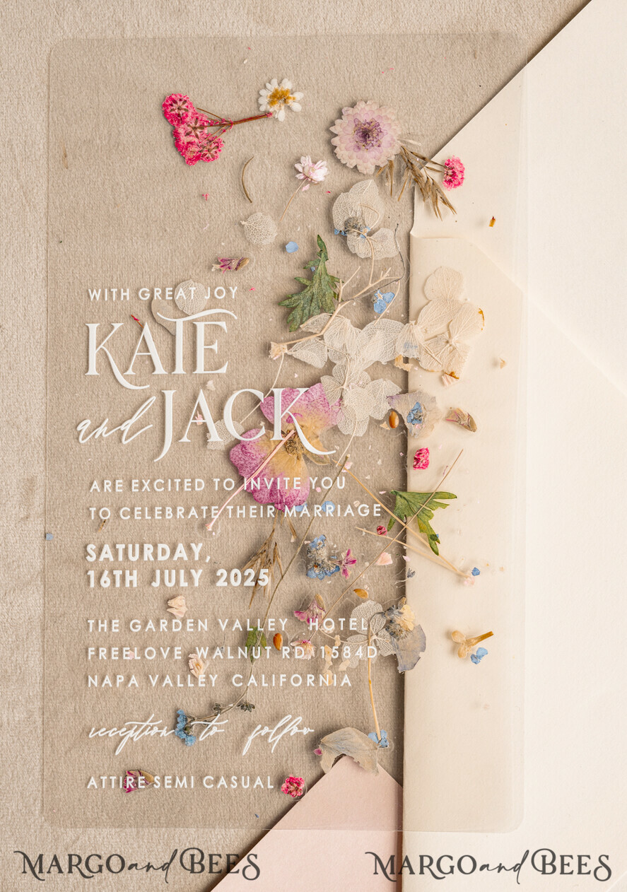 WEDDING INVITATIONS plexi acrylic mirror Blush Pink Clear real flowers Wedding Invitations, Elegant Garden  pampass gras Wedding Cards, Velvet  transparent  Wedding Invites,  Wedding Invitation Suite