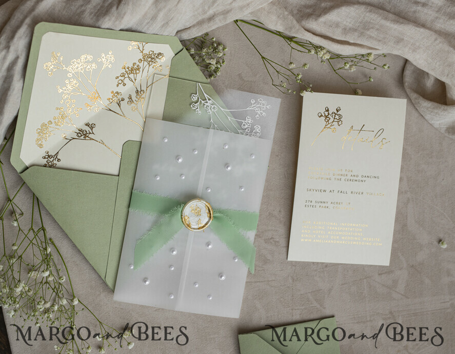 WEDDING INVITATIONS plexi acrylic mirror Sage Green Frozen Transparent Baby Breath Wedding Invitations, Elegant Garden Gypsophila Wedding Cards, Greenery Acrylic  Wedding Invites, Clear Plexi Wedding Invitation Suite