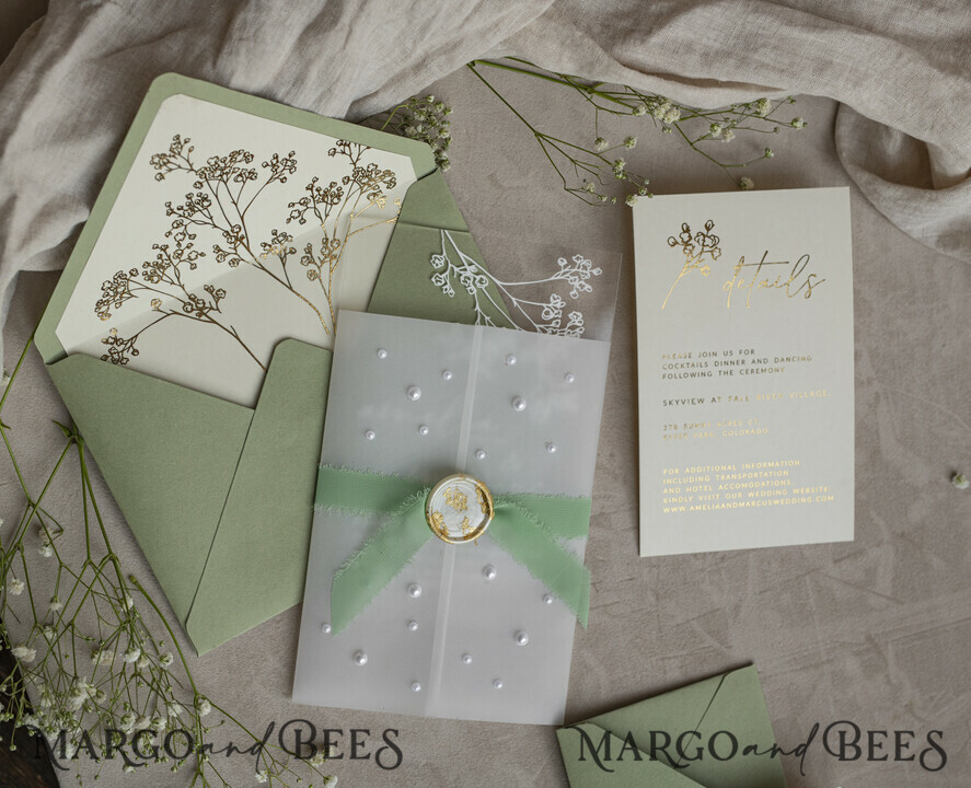 WEDDING INVITATIONS plexi acrylic mirror Sage Green Frozen Transparent Baby Breath Wedding Invitations, Elegant Garden Gypsophila Wedding Cards, Greenery Acrylic  Wedding Invites, Clear Plexi Wedding Invitation Suite