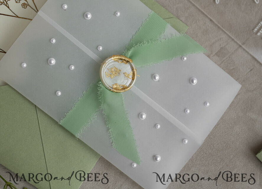 WEDDING INVITATIONS plexi acrylic mirror Sage Green Frozen Transparent Baby Breath Wedding Invitations, Elegant Garden Gypsophila Wedding Cards, Greenery Acrylic  Wedding Invites, Clear Plexi Wedding Invitation Suite