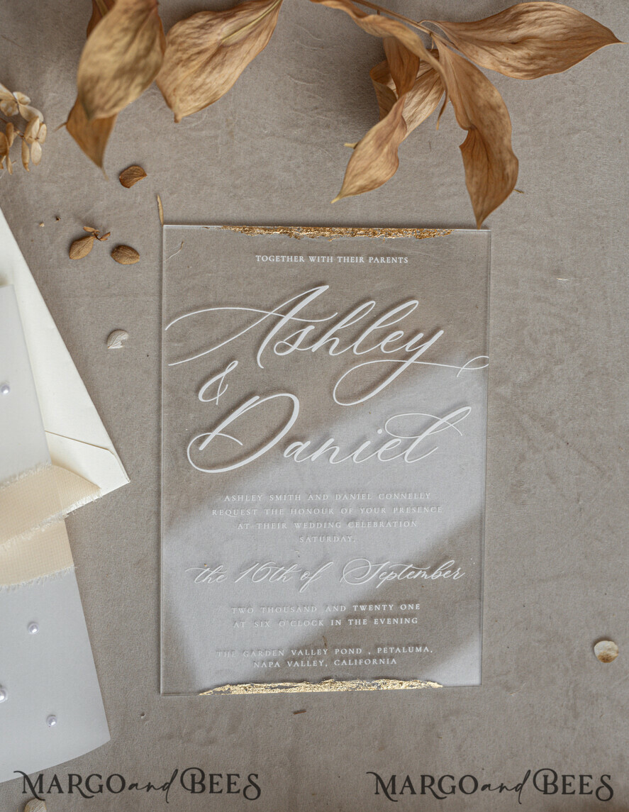 WEDDING INVITATIONS plexi acrylic mirror Ivory Beaded Wrapping Wedding Invitations, Elegant Clear Acrylic Wedding Cards, Plexi Transparent Wedding Invites, Wedding Invitation Suite with Pearls