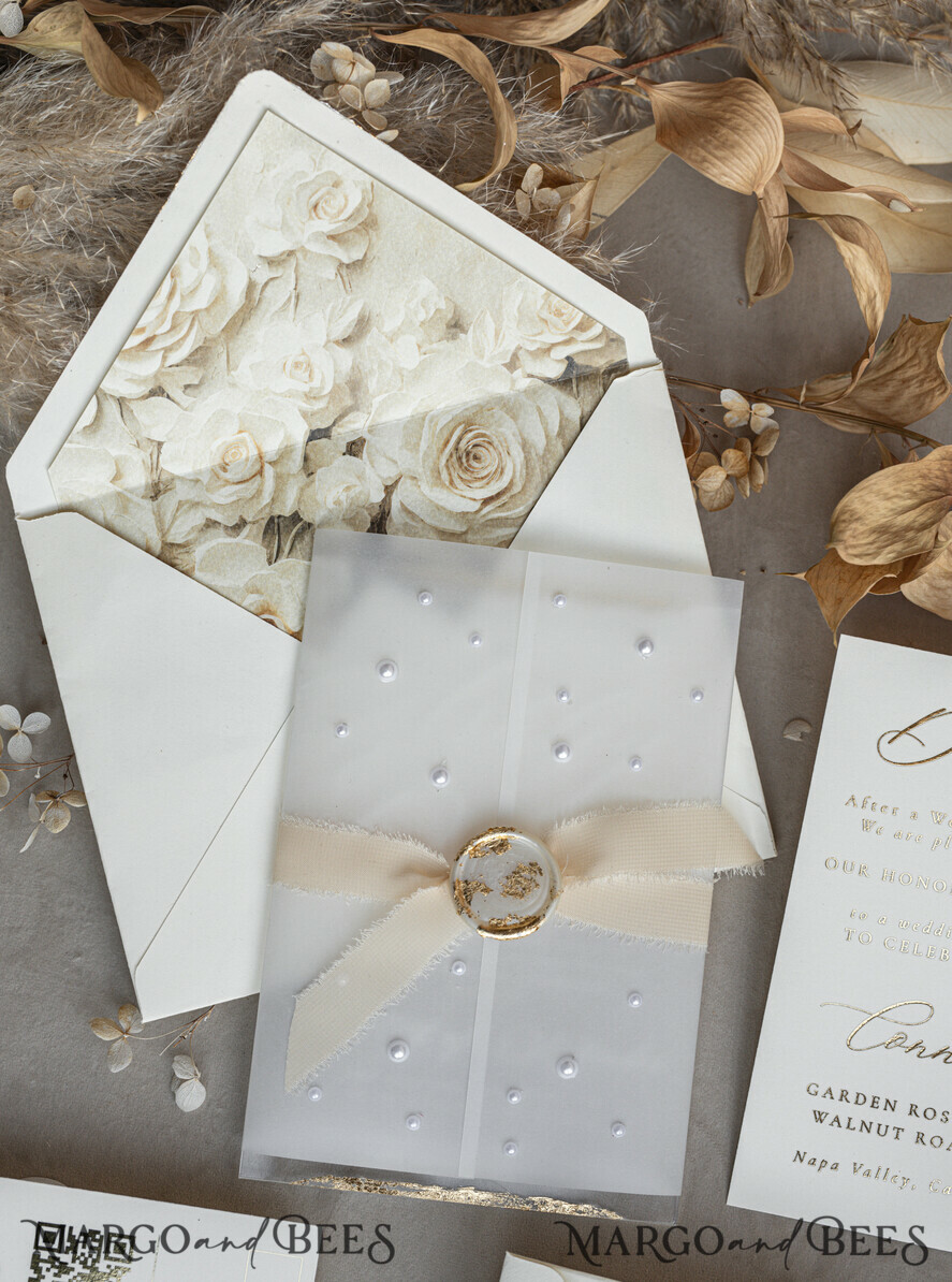 WEDDING INVITATIONS plexi acrylic mirror Ivory Beaded Wrapping Wedding Invitations, Elegant Clear Acrylic Wedding Cards, Plexi Transparent Wedding Invites, Wedding Invitation Suite with Pearls