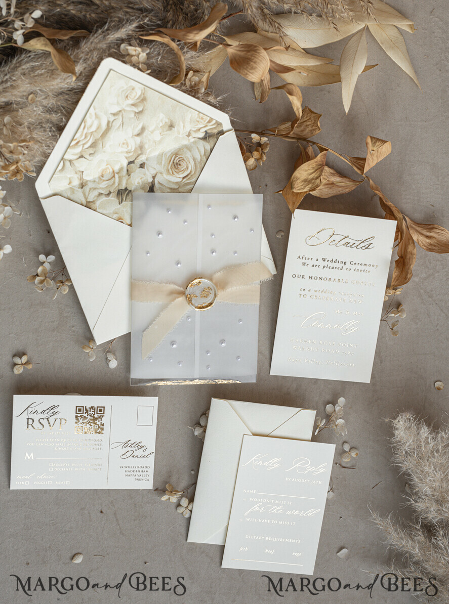 WEDDING INVITATIONS plexi acrylic mirror Ivory Beaded Wrapping Wedding Invitations, Elegant Clear Acrylic Wedding Cards, Plexi Transparent Wedding Invites, Wedding Invitation Suite with Pearls