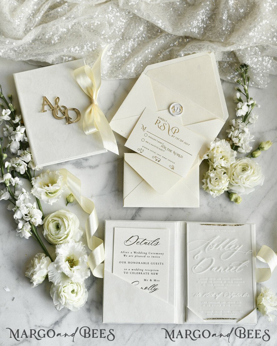 WEDDING INVITATIONS plexi acrylic mirror velvet Cover Clear Wedding Invitations, Elegant dusty blue Wedding Cards,  Acrylic Wedding Invites, Mirror Gold Plexi Invitation Suite